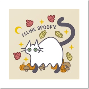 Feline Spooky - Cute Autumnal Halloween Ghost Cat Posters and Art